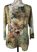 CHICO&#39;S Floral Multicolor Mesh Semi Sheer Casual 3/4 Sleeve Women Size 2 Large  - £24.29 GBP