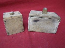 Pair Antique Hand Made Wood Butter Mold Press Stamp - $69.29