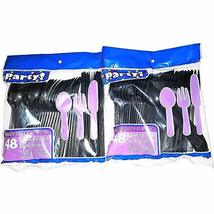 Heavy Duty Plastic Cutlery Set in Black - 32 Spoons, 32 Forks, 32 Knives - £5.97 GBP