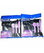 Heavy Duty Plastic Cutlery Set in Black - 32 Spoons, 32 Forks, 32 Knives - £5.96 GBP