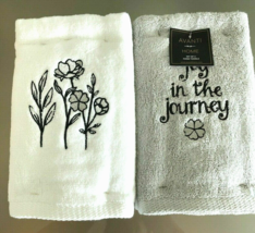 Avanti Embroidered Hand Towels Set of 2 Enjoy The Journey Floral Black White - £31.02 GBP