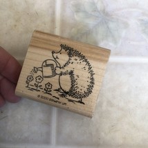 Stampin Up 2000 Vintage Hedgehog Watering Plants Rubber Stamp - $11.88