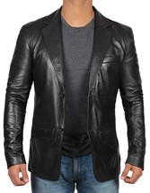 Leather Blazer Mens Coat Men Vintage Soft Lambskin Fit Slim Two Button Black 44 - £89.22 GBP+