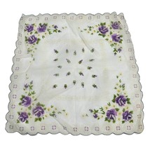 Vintage Sheer Nylon Handkerchief Hankie Printed Roses Purple Scalloped 1940s - £3.04 GBP