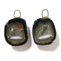 Tabasco - Tiny Mexican Geode  Polished Halves with Ring For Earrings TABD149 - £13.75 GBP