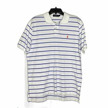 Polo Ralph Lauren Golf Shirt Size Large White With Blue Stripes Knit Mens - £12.62 GBP