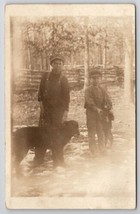 RPPC  Cute Boys And Their Dogs Rustic Scene Outdoor Photo Postcard V26 - £15.62 GBP