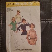 SIMPLICITY 6624 Vintage Sewing Pattern Misses&#39; Tops Sizes 6 and 8 Stretc... - £7.43 GBP