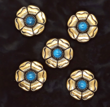 Cactus Flower w. Synthetic Turquoise Center Concho/Conchos 1&quot; Five Count... - £7.88 GBP