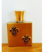 Vintage gold tone metal over glass fleur de lis themed tiny perfume bottle - $12.00