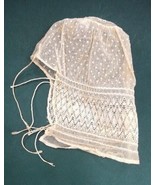 antique EARLY baby doll lace SUN BONNET DRAWSTRINGS ecru sue french fashion - £33.02 GBP
