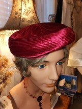 Vtg Miss Luci 50s 60s Cranberry Red Velvet Hat - £15.91 GBP