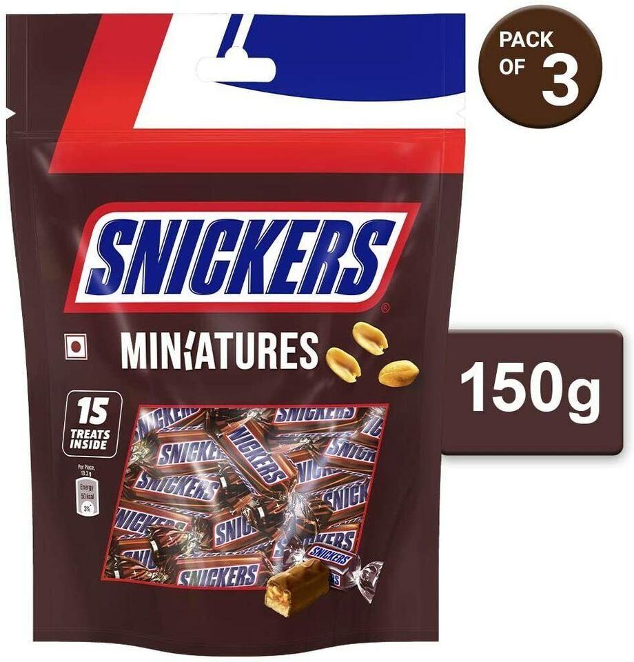 Snickers Miniatures Peanut Filled Chocolates - 150g (Pack of 3) - $26.59