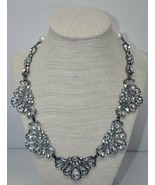 20" Stunningly Elegant Rhinestone & Faux Pearl Gunmetal Necklace
