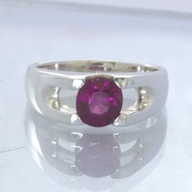 Red Purple Rhodolite Garnet 925 Silver Ring size 8 Unisex Solitaire Design 22 - £93.97 GBP