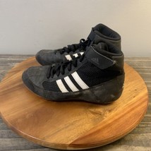 Adidas Wrestling Shoes Kids Size 2 Black White HVC Youth AQ3327 - £23.21 GBP