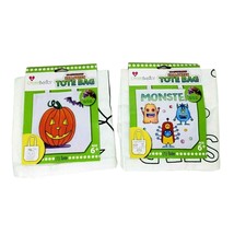 Create Basics DIY Printed Halloween Tote Bag 2 Piece Set Pumpkin Monsters - £11.82 GBP