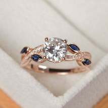 14K Rose Gold Over 1.2ct Diamond &amp; Blue Sapphire Engagement Valentine Ring - £68.85 GBP