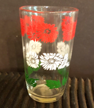 Swanky Swig Juice Glass MCM VTG Hazel Atlas Red White Flowers Green Leaves - £7.77 GBP