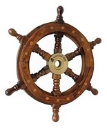 Vintage Style 24" Brass & Wood Ship Wheel Helm Nautical Home Decor Boat Steering - £54.57 GBP