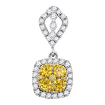 14k White Gold Round Yellow Diamond Cluster Fashion Pendant 7/8 Ctw - £924.37 GBP