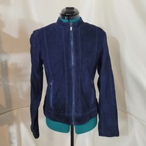 Anne Klein Blue Suede Leather Jacket - Size Small - £53.98 GBP