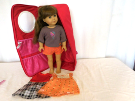 American Girl Doll Pleasant Co.brown hair green eyes + AG Case + Saige Pajamas - $64.37