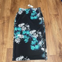KIIND OF Jet Black Teal Xray Floral Scuba Skirt Sexy Side Zip Womens Siz... - $9.90