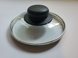 Pot Pan Lid Only Clear Glass 5.38&quot; Inner Lip 5.75&quot; Outer Edges Black Round Handl - £18.50 GBP