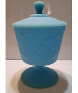 Vintage Fenton Wild Strawberry Blue Satin Footed Bowl with Lid - £58.55 GBP