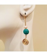 Turquoise Genuine Pearl 14k Gold Filled Earrings Handmade - $44.40