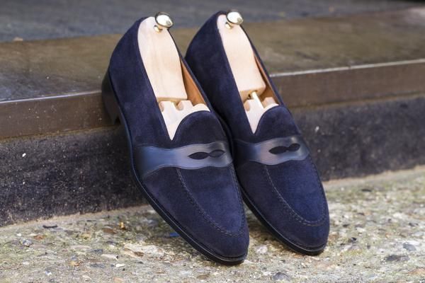 Navy Blue Men Mocassin Loafer Slips On Suede Leather Classic Formal Dress Shoes