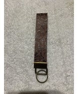 Handmade Key fob Keychain Wristlet Brown Tooled  Faux Leather 4+” - $6.62