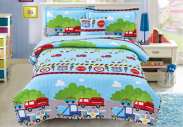 Pink Paris 4 Pcs Twin / Full Size Kids Boys Girls Quilt/ Shams/ Cushion ... - $44.94