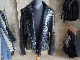 Genuine Python Snakeskin Leather Motorcycle Jacket for Men&#39;s | Black Glossy - $1,200.00+