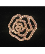 Silver Tone Clear Rhinestone Rose Brooch Dimential Open Design Flower Pin - £19.71 GBP