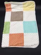 Just Born Baby Blanket Patchwork Minky Orange Aqua Yellow Brown Green Sherpa - £31.45 GBP