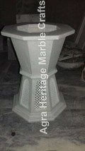 18&quot;x15&quot; Modern Marble White Filigree Design Side Table Stand Center Decor E570 - $951.04