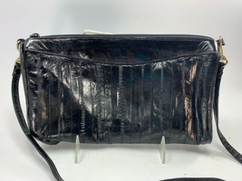 VINTAGE BLACK  EEL SKIN CONVERTIBLE SHOULDER BAG CLUTCH HANDBAG PURSE 32172 - £23.35 GBP