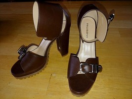 PHILOSPHY LADIES BROWN CHUNKY HEEL 4.25&quot; W/WIDE ANKLE STRAP-5US(36EU)-NW... - £24.99 GBP