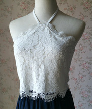 White Lace Halter Crop Tops Wedding Bridesmaid Custom Plus Size Lace Tops