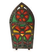 Tea Candle Holder Vintage Cast Iron Stained Glass Cathedral Window  Red ... - £11.75 GBP