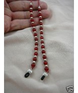 #E-80) Red crackle glass silver brass Eyeglass leash holder - $437.90 MXN