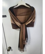 Vtg Alfredo PRIA Biella BROWN STRIPE SCARF Wool Virgin Woolmark Italy  7... - $26.06 CAD
