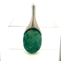 Vintage Signed 925 Gjlld Sterling Silver Retro Oval Turquoise Stone Pendant - £154.28 GBP