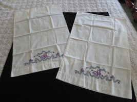 Pair Completed Embroidered Butterflies &amp; Flowers Pillow Cases - Unused - $19.80