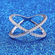 X shape Cross Ring New Design Ring for Women Filled Zirconia Infinite Ring with  - £7.21 GBP