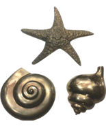 Large Brass Shell Wall Hangings, Conch, Starfish Snail, Coastal Nautilus... - $112.50