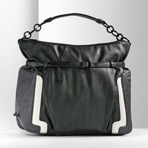 Simply Vera Wang Black Faux Leather Deco Colorblock Hobo Purse Handbag - £31.45 GBP