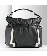 Simply Vera Wang Black Faux Leather Deco Colorblock Hobo Purse Handbag - £31.45 GBP